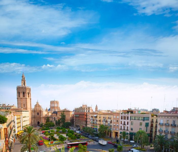 Valencia historic downtown El Miguelete and Cathedral Micalet de la Seu in spain
