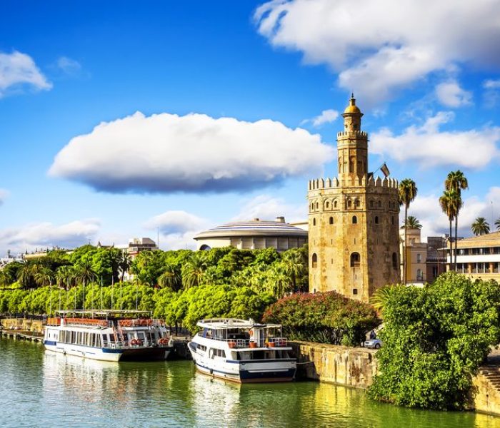 Golden tower (Torre del Oro) along the Guadalquivir river, Seville (Andalusia), Spain.